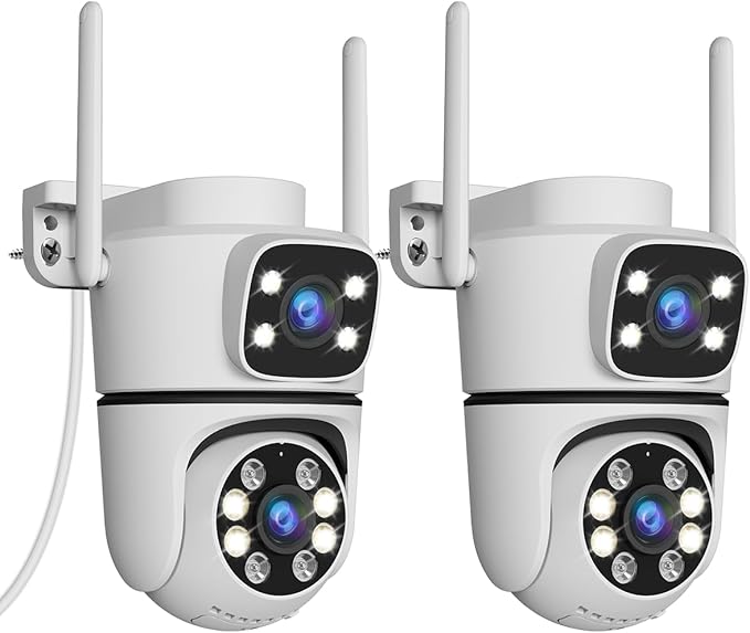 WEILAILIFE 【Dual Lens Linkage】 5MP Outdoor Wireless Security Camera, PTZ WiFi Video Surveillance Cameras for Home Security（2 Pack）
