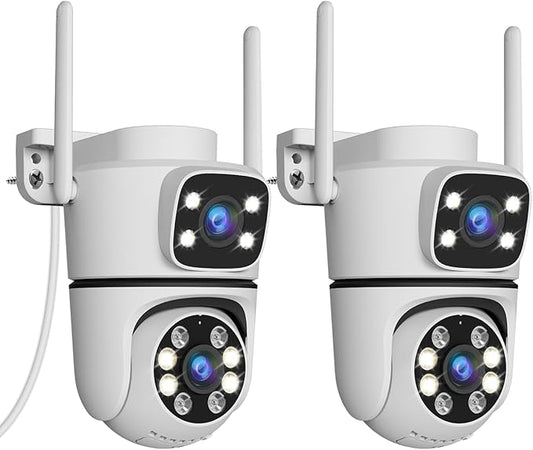 WEILAILIFE 【Dual Lens Linkage】 5MP Outdoor Wireless Security Camera, PTZ WiFi Video Surveillance Cameras for Home Security（2 Pack）