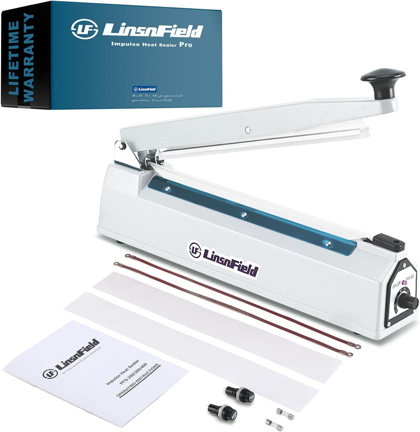 Sealer Pro, 12-inch Super Impulse Heat Bag Sealer, 7-mm Sealing System with Patent for Never Burn Out, Antioxidant Aluminium Shield, Copper Transformer, Built-in Fuse Safety System, White