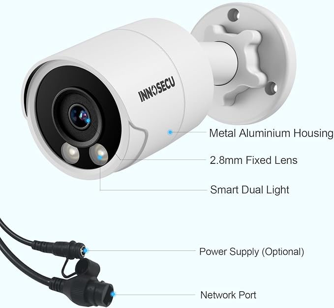 PoE Camera 4MP, Outdoor IP67 Bullet Security IP Camera, Smart Dual Light Full Color Night Vision, Built-in Mic, 2.8m Lens 110° Angle Viewing, Human/Vehicle Detection, INB4FD38F (White)