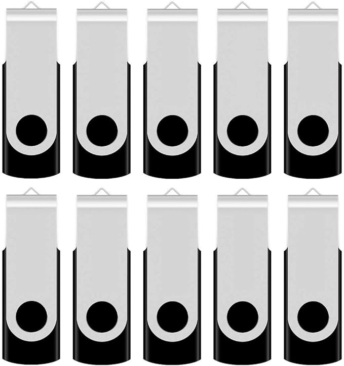 Aiibe 4GB Flash Drive Bulk 4GB USB Flash Drive Thumb Drives 10 Pack USB 2.0 Memory Stick Jump Drive Zip Drives Swivel Keychain Design (Black)