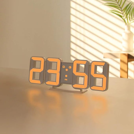 mooas 3D Pure mini Orange LED Clock, Multi-Function LED Clock (Calendar, Alarm, Temperature) (8.5" Orange Table Alarm Clock)