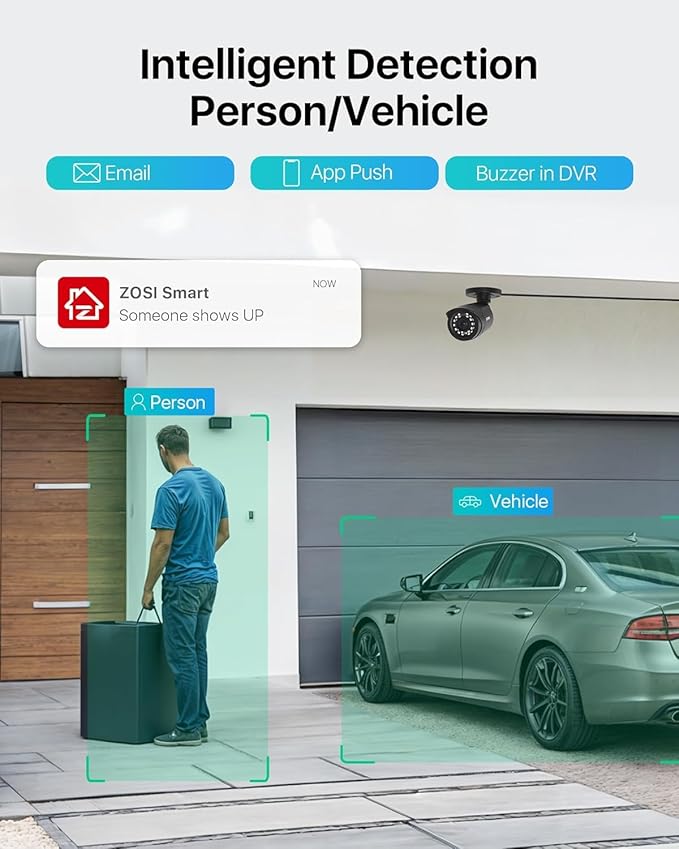 ZOSI 3K Lite Security Camera System with AI Human Vehicle Detection,H.265+ 8CH HD TVI Video DVR Recorder with 4X HD 1920TVL 1080P Indoor Outdoor Weatherproof CCTV Cameras,Remote Access,1TB Hard Drive
