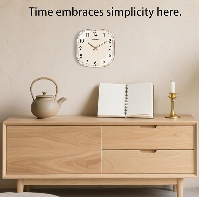 10 Inch Wall Clock, Silent Non Ticking Wall Clocks Battery Operated, Square Analog Decorative Wall Clocks for Bedroom Living Room Office Home Gym Porch Decor Indoor Outdoor Clock, Rose Gold