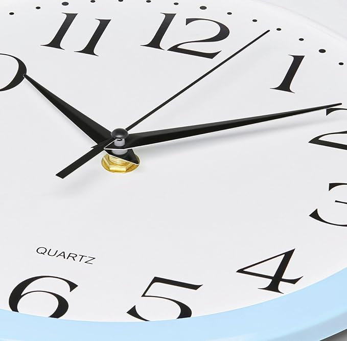 Bernhard Products Light Blue Wall Clock Silent Non Ticking - 12 Inch Quality Quartz Battery Operated Round Easy to Read Home/Kitchen/Office/Classroom/School Clock