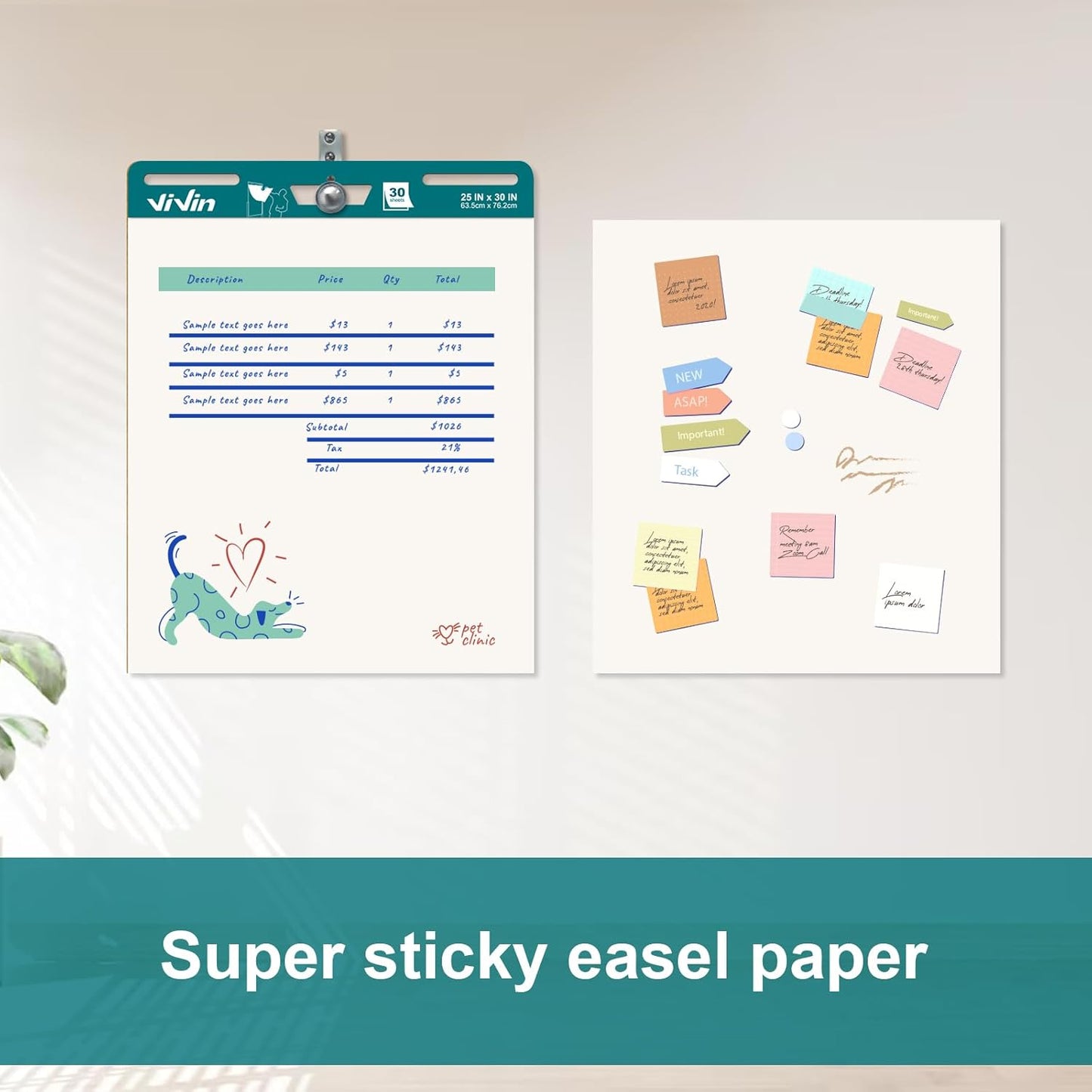 ViVin Super Sticky Easel Pad, 25 x 30 Inches Flip Chart Paper for Teachers, Large Self Stick Easel Paper, Teacher Anchor Chart, 30 Sheets/Pad, 12 Pads/Pack