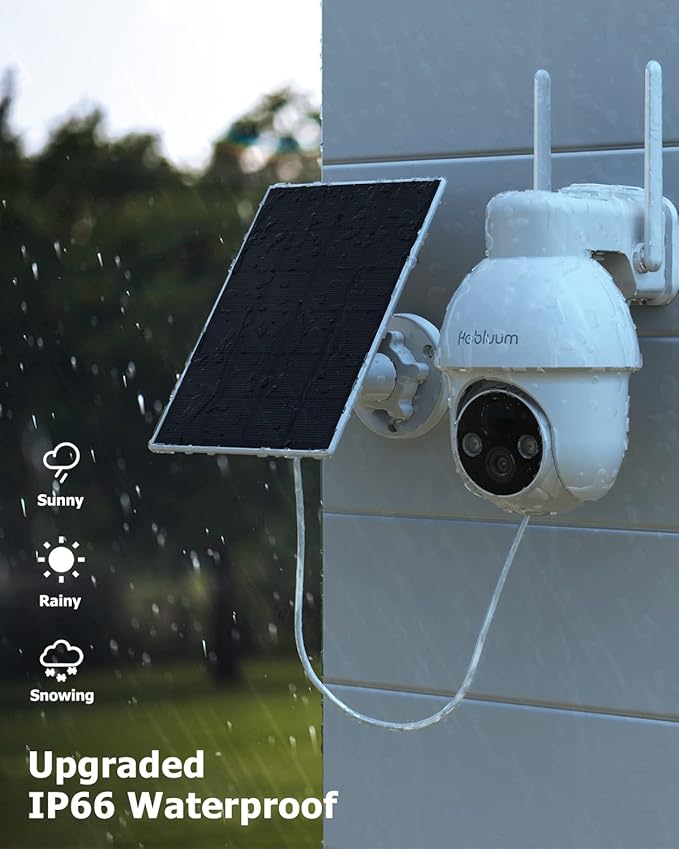 【2K】 Solar Security Cameras Outdoor Wireless, 2 Pack Outdoor Camera Wireless Solar Powered, Pan Tilt 360°WiFi Camera with Color Night Vision/PIR Sensor/2-Way Audio/Alexa/Google Assistant