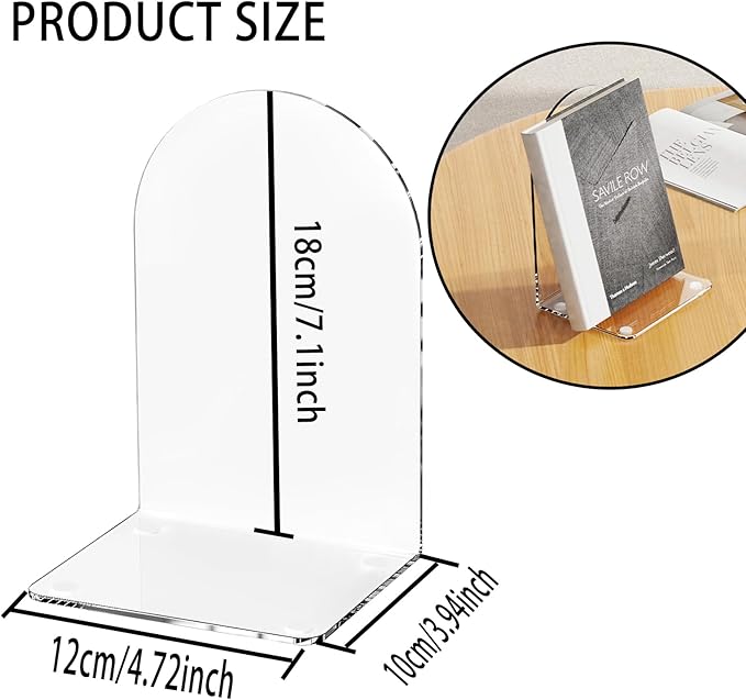Lulonpon 8 Pieces Book Ends for Shelves, Heavy Books, School, Library, Desktop Organizer - Clear Acrylic Bookends