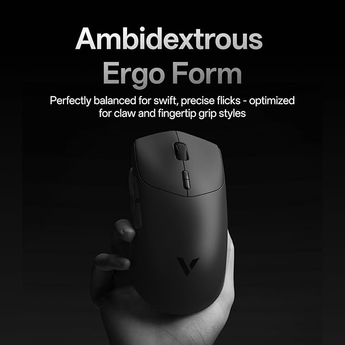 Rapoo VT7 Wireless Gaming Mouse, True 8K Wireless Polling Rate, 53g Lightweight, Up to 750 Hr Battery, Nordic nRF54L15 MCU, 100-Million Mechanical Switch, 10 Programmable Buttons, Black