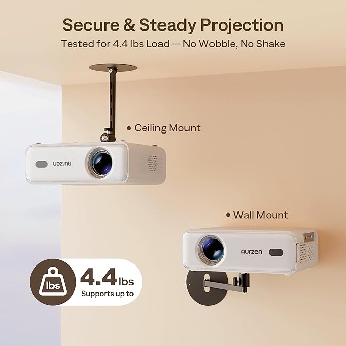 Aurzen Projector Wall Mount Shelf, Wall Use with Adjustable Angle, 360° Rotation and 90° Tilt, Foldable Heavy-Duty Metal Bracket, Supports 4.4 lbs, Compatible with TMY, HAPPRUN, Yaber, Epson
