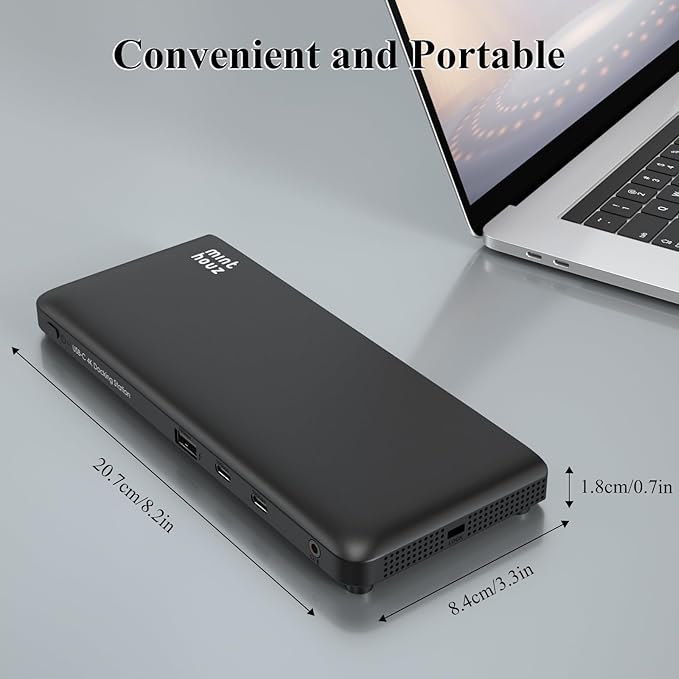Minthouz 12-in-1 Docking Station with 100W Charging, Triple Display Dual 4K Support, 1000Mbps LAN Port, Laptop Docking Station, 4X USB-A (1x 10Gbps), 2X USB-C, Compatible with Windows, Mac, Chrome