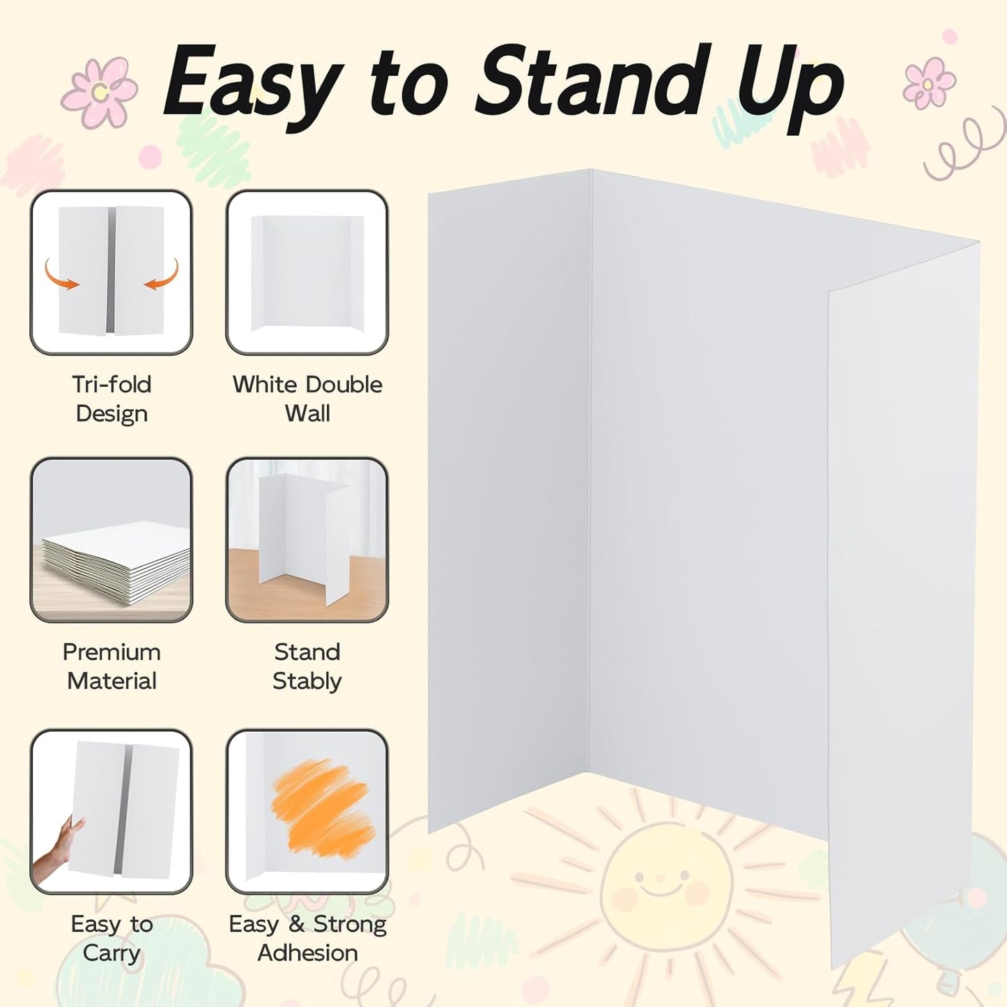 12 Pack Trifold Poster Board, 36x48 Inches White Presentation Board, Portable Display Board for Science Fair, School DIY Project and Business Exhibitions