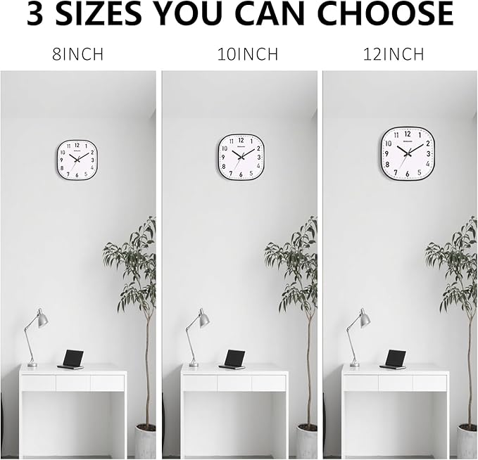 Wall Clocks Battery Operated, 12 Inch Silent Wall Clock, Non Ticking Square Analog Decorative Wall Clocks for Bedroom Living Room Office Home Gym Porch Decor Indoor Outdoor Clock, Black