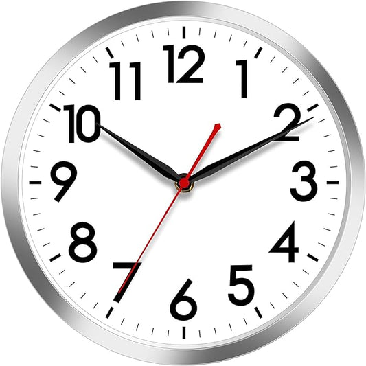 AKCISOT Wall Clock 14 Inch Large Silent Wall Clocks Battery Operated, Silver Modern Non-Ticking Clock Decorative for Living Room,Kitchen,Bathroom,Bedroom,Office,Home,Classroom,School