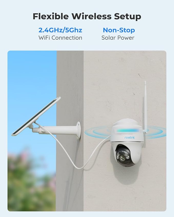 REOLINK Security Cameras Wireless Outdoor, Pan Tilt Solar Powered, 5MP 2K+ Color Night Vision, 2.4/5GHz WiFi, Smart Cameras for Home Security, Works with Home Hub, Argus PT + Solar Panel