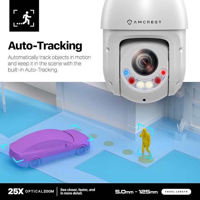 Amcrest 4K (8MP) Outdoor PTZ POE + IP Camera Pan Tilt Zoom (Optical 25x Motorized) Human and Vehicle Detection AI, Perimeter Protection, 328ft Night Vision POE+ (802.3at) IP8M-2899EW-AI-V2