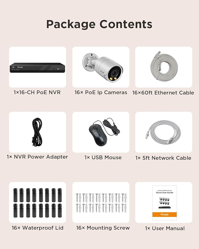 16 Channel Security Camera System 4K for Commercial,4K 16CH PoE NVR 4TB HDD,16x 8MP Wired Outdoor IP Cameras,Smart Color Night Vision,AI Human Vehicle Detection,Built-in microphone,PB38F1616-8M