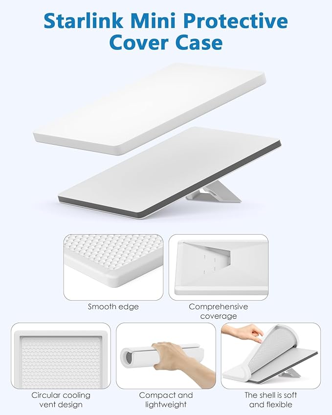 Starlink Mini Cover Silicone Protective Case for Starlink Mini Dish, Waterproof Shockproof Anti-Scratch Cover for Outdoor Travel & Camping Starlink Accessories White