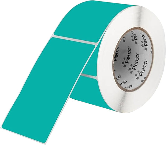 Perco Teal Labels 3x5 Inch 500 Stickers/Roll with Easy Peel Perforation and Strong Adhesion for Inventory Management, Color Coding, Moving Boxes, Retail, Organizing & Crafts â Made in USA