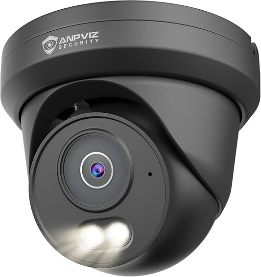 Anpviz 6MP PoE IP Camera Black, 3K Full Metal Turret Security IP Camera Outdoor Indoor, Smart Dual Light Color Night Vision, AI Human Vehicle Detection, Built-in Mic, 2.8mm Lens, IP66 Waterproof, NDAA