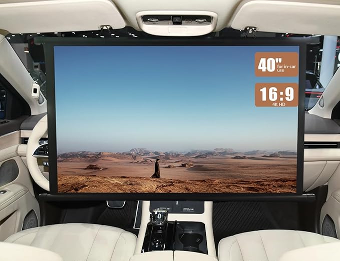Projector Screen Small for Car, 40 inch 16:9, 4K HD, Portable Projection Screen Retractable, Manual Pull Down and Roll Up Mini Screen, Fitting Car, SUV, RV and More (Manual Rolling)