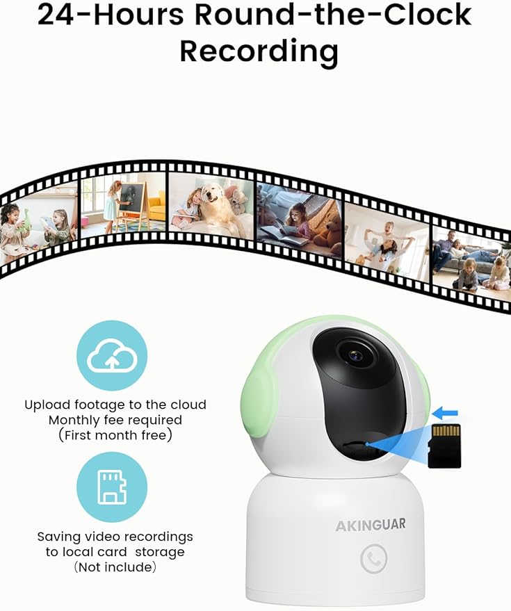 2K 3MP Indoor Security Camera, 5GHz/2.4GHz WiFi Camera, Security Camera for Home, 360°Pan Security Cameras with Motion Detection & One-Touch Call, Night Vision, Compatible with Alexa, Green