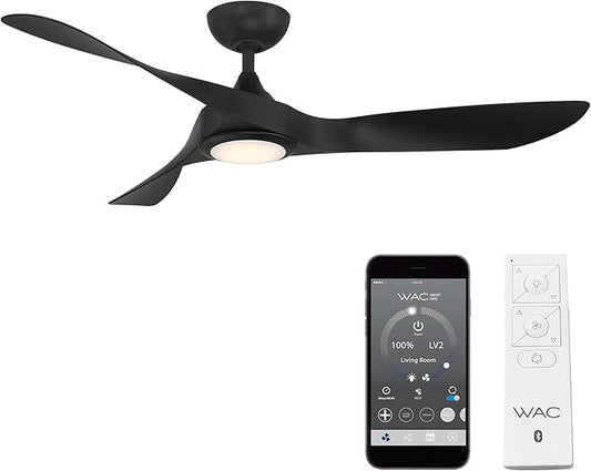 WAC Lighting Swirl 3-Blade Aluminum Smart Ceiling Fan in Matte Black
