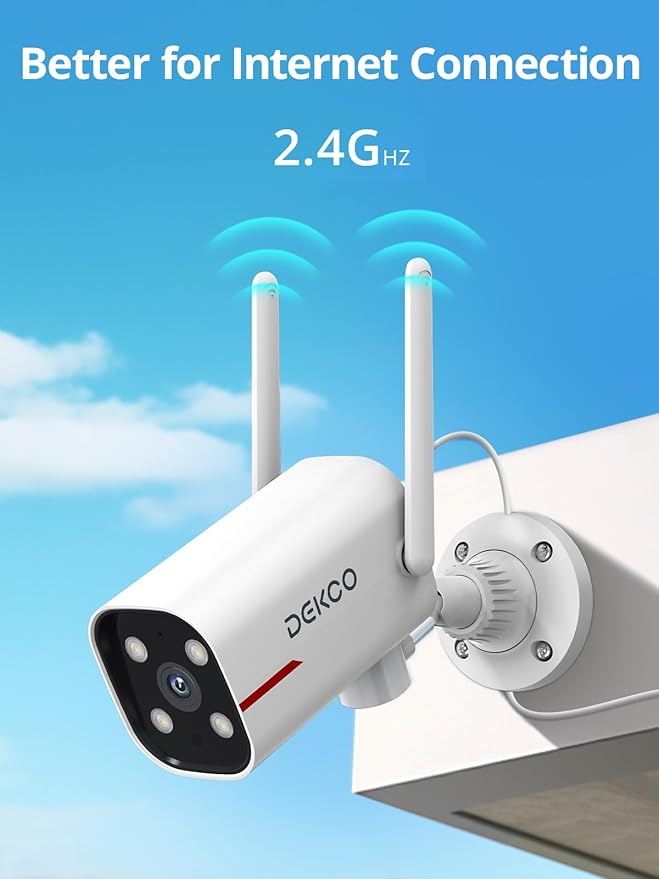 DEKCO 4 Pack Wired Home Camera Outdoor with 2K Color Night Vision, Pan Rotating 180° Security Cameras Support 24/7 Recording, 2.4GHz WiFi, AI Human Auto Tracking, Work with Alexa/Google Assistant