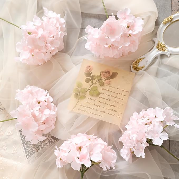 Tifuly Hydrangea Artificial Flowers -12 pcs Realistic Fake Hydrangea Silk Flowers with Stems Faux Hydrangea Flowers Heads for Office Home Party Wedding Centerpiece DIY Floral Decor (Pink)