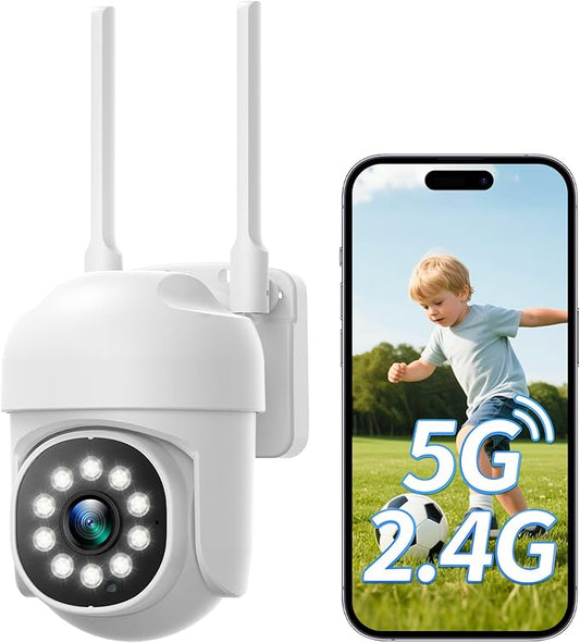 CAMCAMP Outdoor Security Camera Wireless Cameras for Home Security, 2K 360° View Pan/Tilt, Auto Human Tracking, 2.4G& 5G WiFi, Three Night Vision, Two-Way Talk, Indoor, IP66, Support SD Storage (1, W)