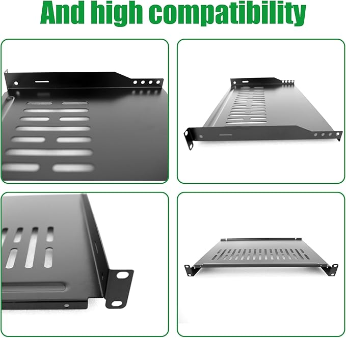 Server Rack Shelf-Universal Vented Rack Mount Cantilever Tray for 19" Network Rack & Cabinet - Heavy Duty Steel - Weight Capacity 55lb-1U H 10" D/ 2 Pieces Packaging GLOBALRACK (1U12, 12INCH)