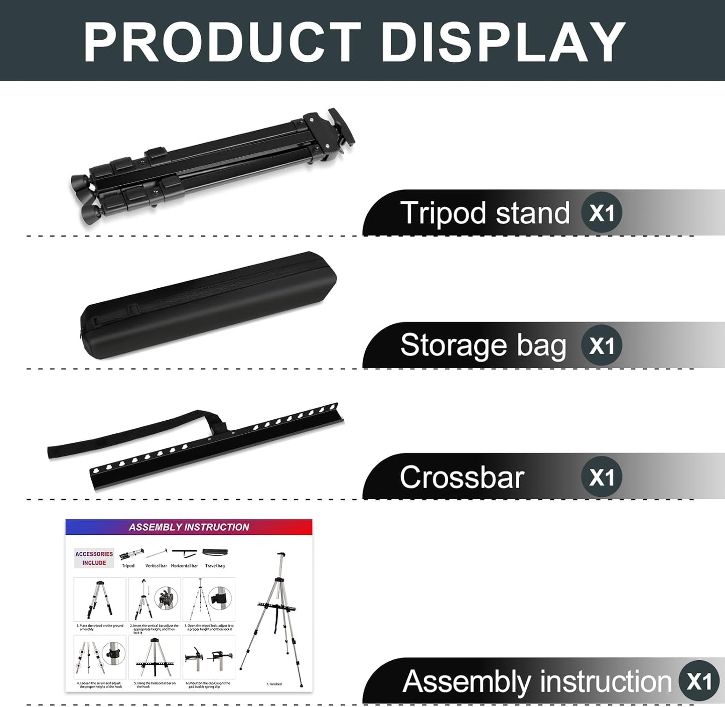 AROIC 4 Pack Art Painting Display Easel Stands,Portable Adjustable Aluminum Metal Tripod Artist Canvases Height from17 to 66 Inch Extra Sturdy forTable-Top/Floor Painting. Black with 4 Storage Bag