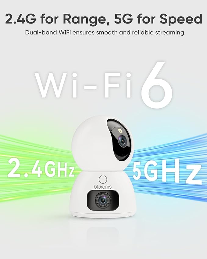 blurams 2K Dual-Lens Indoor Camera, 5G Pet Camera with Phone App, Split-Screen View, Free Human/Sound Detection, Motion Tracking, One-Touch Call, Night Vision, Dual-Band WiFi 6, Work with Alexa. 2Pack