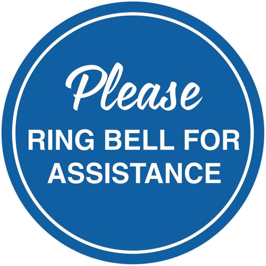 Signs ByLITA Circle Please Ring Bell For Assistance Wall or Door Sign | Easy Installation | Front Desk Reception Sign (Blue) - Large (2 Pack)