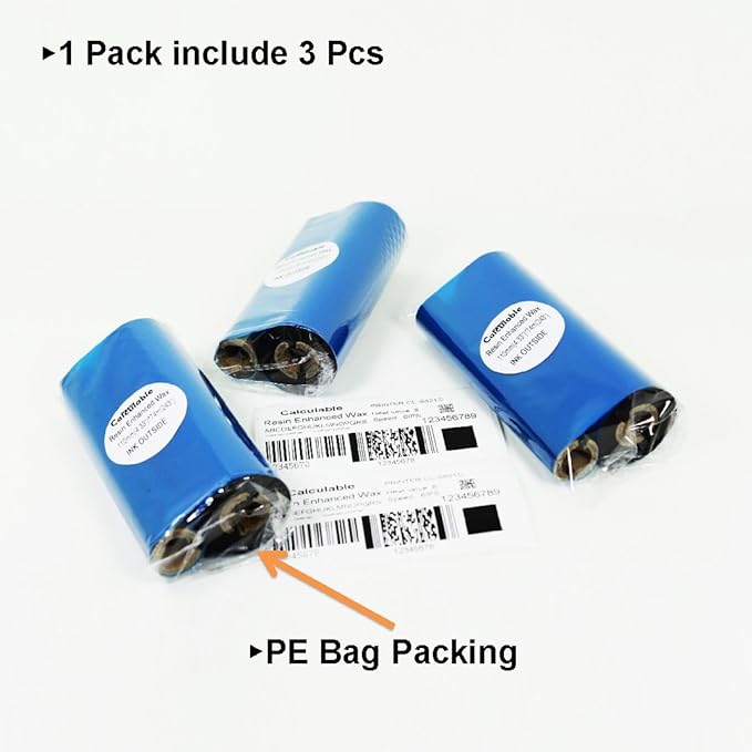 3Count 4.33" x 243' (110mmx74m) Resin Enhanced Wax 1/2" Core Thermal Transfer Wax Ribbon for Label, Tag & Barcode Printing for Zebra,TEC,DATAMAX,INTERMEC,Avery,Citizen,SATO,TSC,GODEX,ARGOX