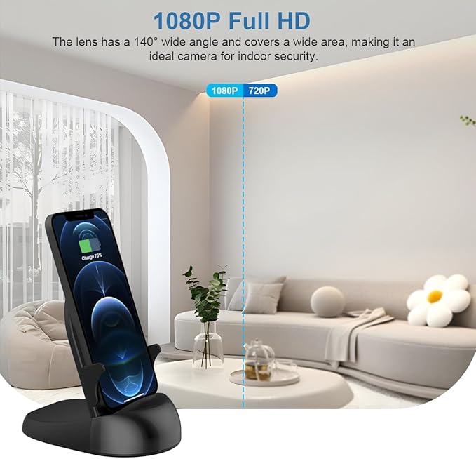 FHD 1080p Dome Camera WiFi Wireless Phone Charger,Indoor Security Camera with Motion Activated, (Rotate Lens) 250°Viewing Angle for Home Security(2.4/5G)