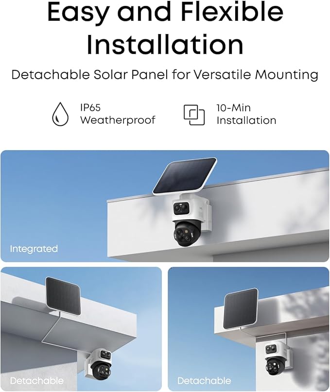eufy Security eufyCam S4 2-Cam Kit, Solar Security Camera Wireless Outdoor, Triple Lens Bullet-PTZ Cam, 4K UHD, 360° Pan and Tilt, Auto Track, 8× Hybrid Zoom, Color Night Vision, Expandable Storage