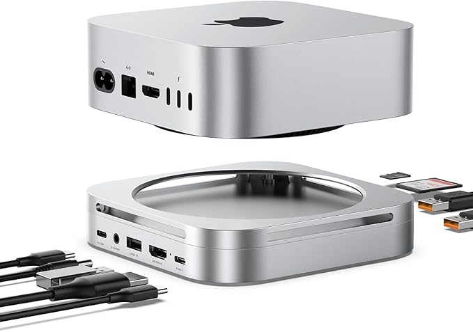 Mac mini M4 Dock & Hub with 8TB NVMe SSD Enclosure, 4K@60Hz HDMI, 2x10Gbps USB A, 1x5Gbps USB A, USB-C Charge, SD/TF, Audio 3.5mm, Stand Docking Station for Mac mini M4/M4 Pro