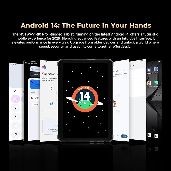 HOTWAV R10 Pro Rugged Tablet, 20GB + 256GB/TF 1TB Android 14 Tablet, 10.1inch HD+ Waterproof Tablets, 10800mAh Battery, 13MP Camera, Octa-Core/Dual SIM 4G/WLAN 5/IP68&IP69K/Face ID/GPS/OTG