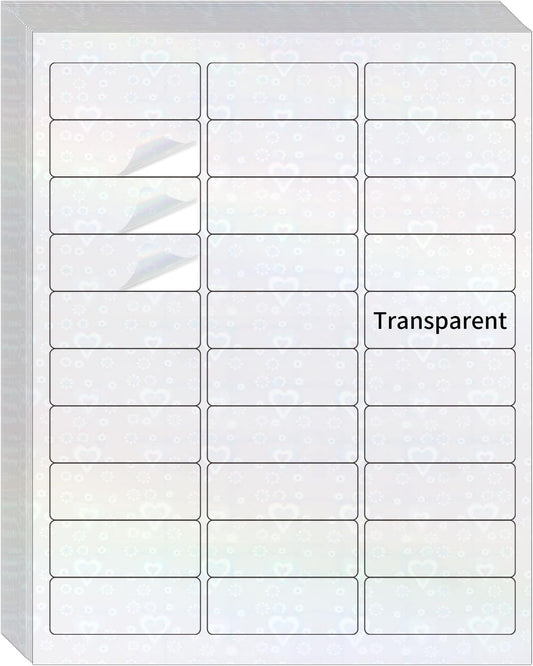 STARLIBOO Transparent Stickers Labels -1" x 2-5/8" Clear Address Labels Mailing Stickers for Laser/Inkjet Printer 8.5"Ã11"- 20 Sheet (Clear Holographic Heart)
