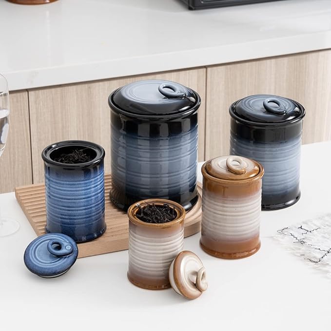 Nihow Ceramic Food Storage Jar Sets: Container with Air Tight Ceramic Lid for Flour/Sugar/Rice/Coffee/Cookies/Candy - Seal Damp-proof Canister for The Kitchen - Set of 4 (Gray)