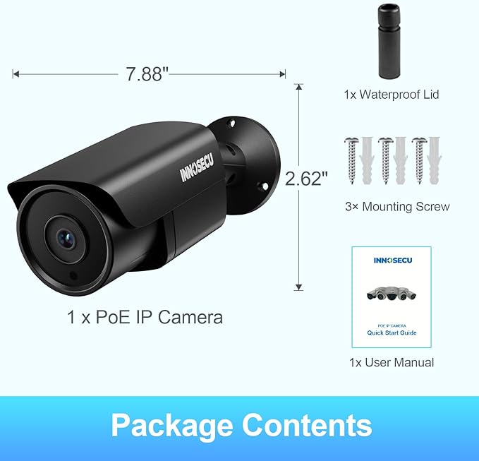 8MP Bullet IP PoE Camera, Surveillance Security Camera, Outdoor Waterproof lP67, Built-in Mic, Night Vision 100ft, 2.8mmLens Wide Angle 110°, Human and Vehicle Detection, INB8BR37E-B (Black)