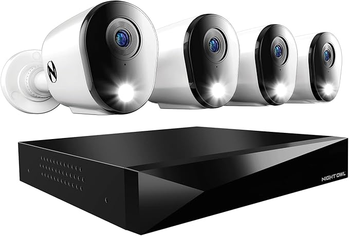 Night Owl 2-Way Audio 12 Channel DVR Video Home Security Camera System with (4) Wired 2K HD Indoor/Outdoor Deterrence Cameras and 2TB Hard Drive (Add up to 4 More Wired and 4 Wi-Fi Cameras) (4 Camera)