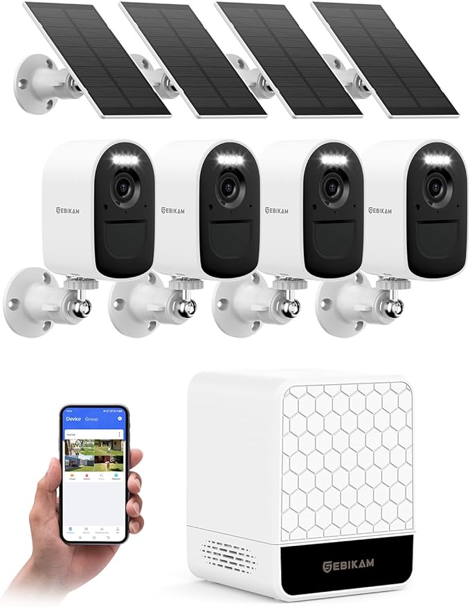 4MP Security Cameras Wireless Outdoor, 4 Cam-Kit, Solar Powered Home Security Camera System, 5G & 2.4G WiFi, 2K Color Night Vision, PIR/AI Detection, Real-time Spotlight Alarm, Two-Way Audio