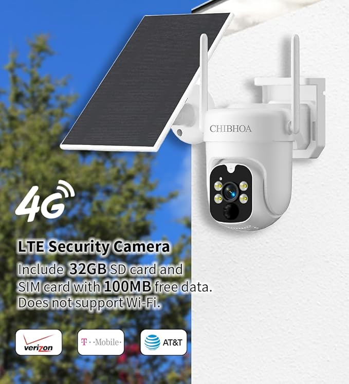 4G LTE Security Camera Outdoor, No WiFi Cellular Camera, Solar Camera Wireless with SIM Card & 32GB SD Card, 2K 4MP, PIR Motion Detection, Color Night Vision, 2-Way Talk, Siren, No Trespassing Sign