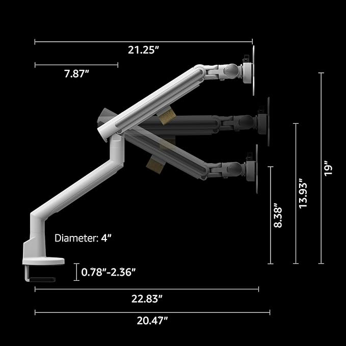 Monitor Arm Stand, 24 to 43 Inch Single Monitor Mount, C Clamp Only, Mechanical Spring Desk Mount, Holds 6.6-26.4 lbs, Fit 75x75/100x100 VESA,(White)