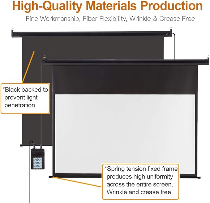 Auto Motorized Projector Screen with Remote Control, 120 inch, 4:3 Aspect Ratio, Wall/Ceiling Mounted Electric Movie Screen Wrinkle-Free, Great for Home Office Theater TV, Black Frame
