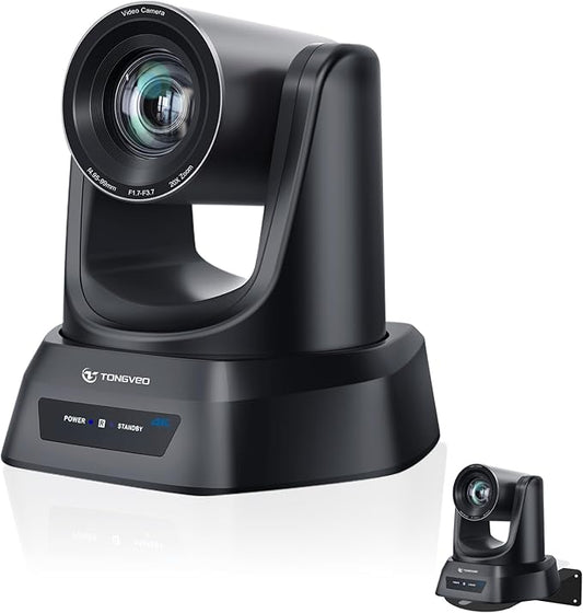 TONGVEO 4K AI PTZ Camera with Auto Tracking and 20X Optical Zoom, Conference Room Webcam with HDMI/USB3.0/LAN/PoE, Ideal for Church Worship, Zoom Meetings, Live Streaming and Education