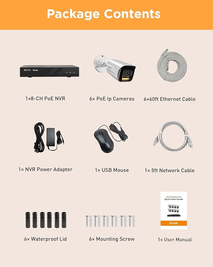 NVR Security Camera System 5MP, 6X 5MP Wired Security IP Bullet PoE Camera with Human Detection, 2 Way Audio, Smart Dual Light Full Color Night Vision, 4K 8CH NVR 2TB HDD, PB65A0608-5MD