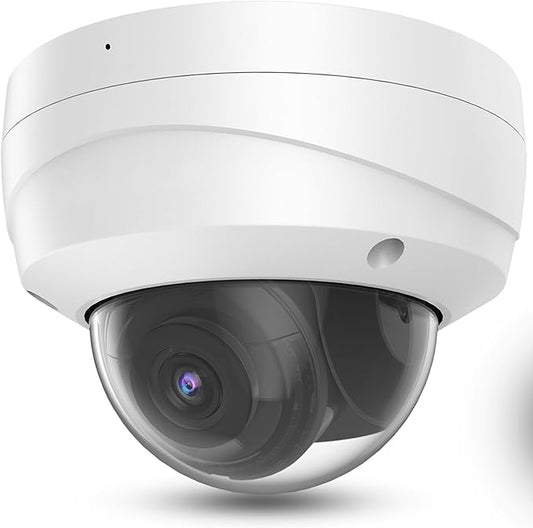 Real HD 4K 8MP Dome PoE IP Camera Outdoor 2.8mm 105° Wide Angle, 98ft IR Night Vision, H.265, IP67, WDR, Compatible with Onѵіf Protocol, BIᴜe Irіs